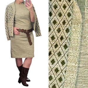 VTG 60s 2 Piece Groovy Green Mod Midi Dress With Jacket *Fits Like Large